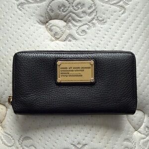 Marc Jacobs Black Leather Wallet with Gold Accents